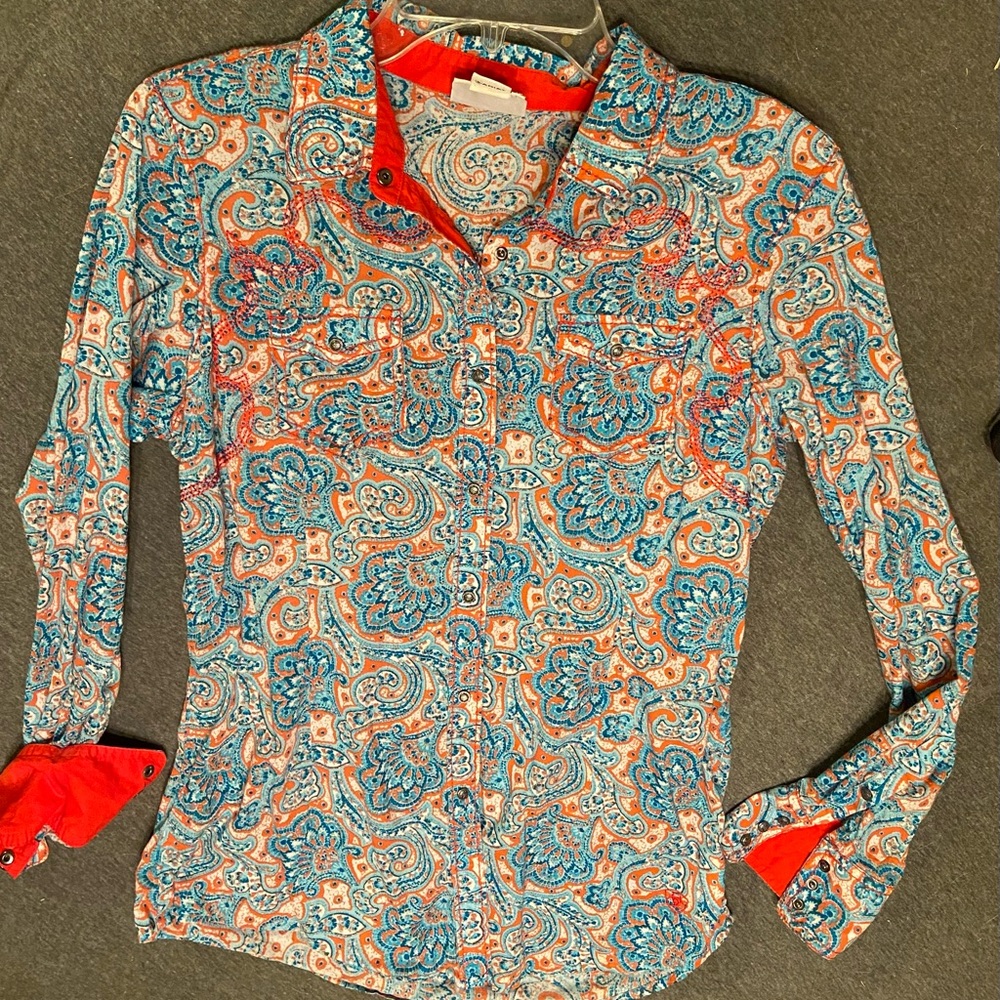 Ariat Women's Paisley Button Down Shirt - Blue and Orange